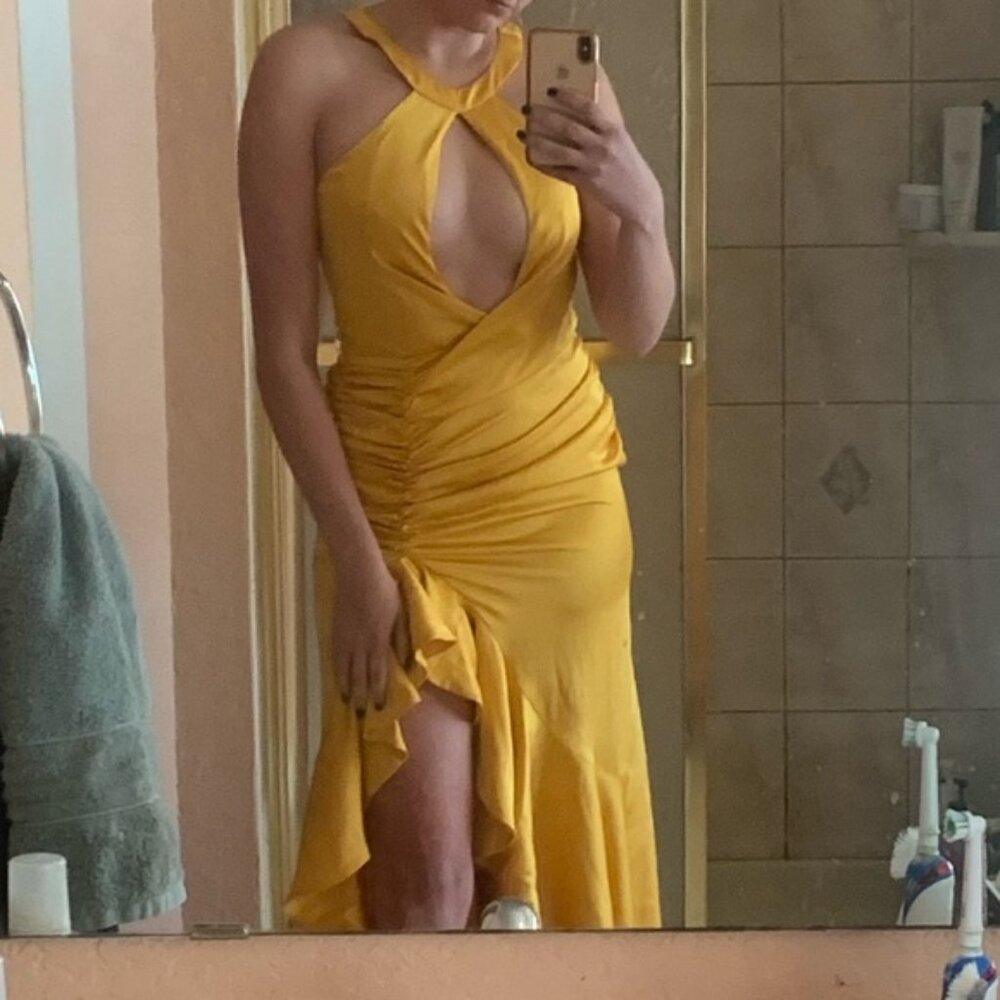 NWT Lovers and friends ruffle halter slit gown